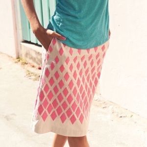 Boden Fancy Embroidered A-Line 2 Petite Skirt Sandstone & Pink Diamonds